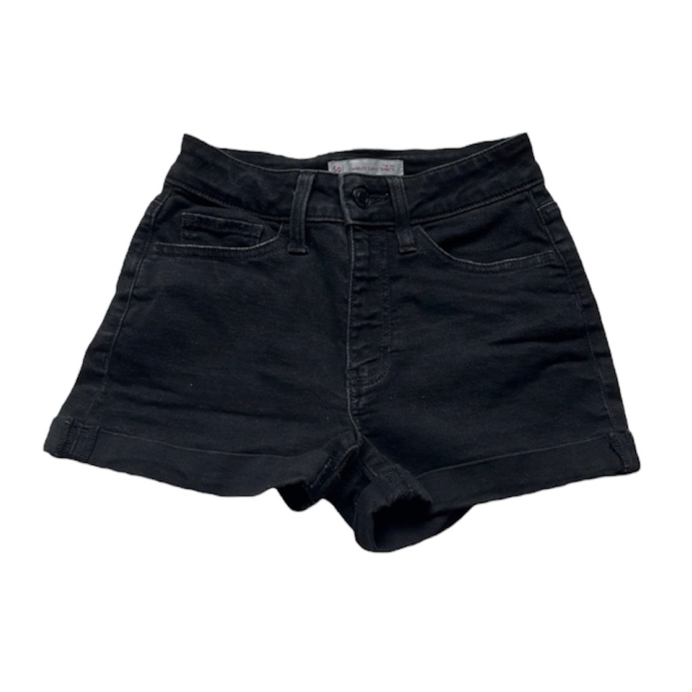 SO High Waisted Curvy Black Cuffed Denim Shorts